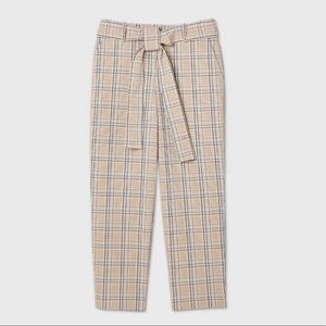 Plaid Tie Waist Straight Pants